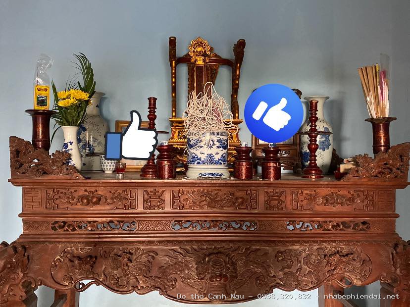 Bàn thờ gỗ sồi chạm sen Phong Lưu - Kho bàn thờ hiện đại